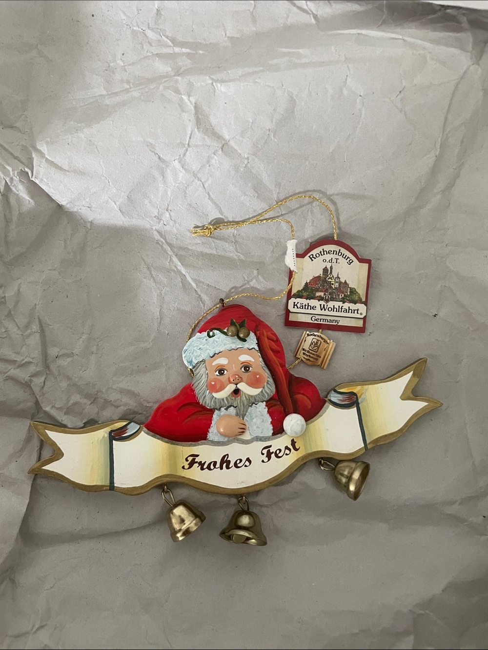 Käthe Wohlfahrt Red Santa 'Frohes Fest' Hanging Ornament